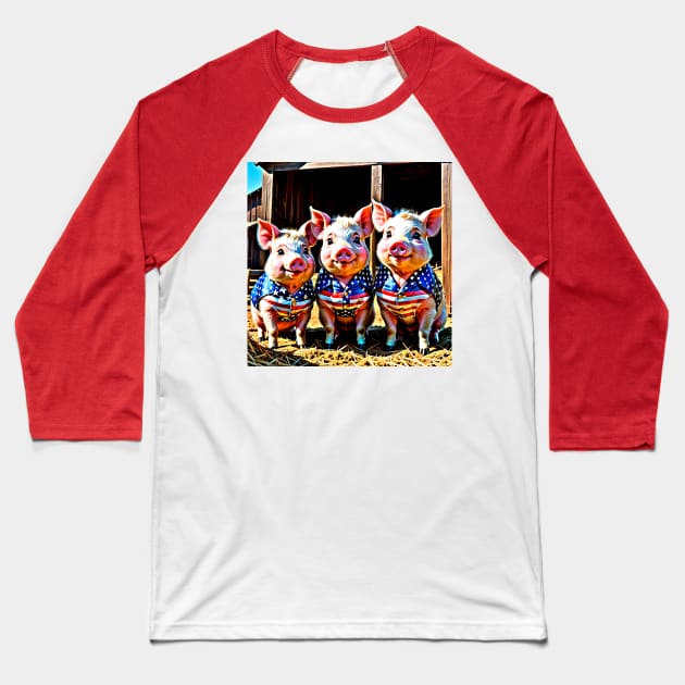Three little patriotic pigs Baseball T-Shirt by Marccelus